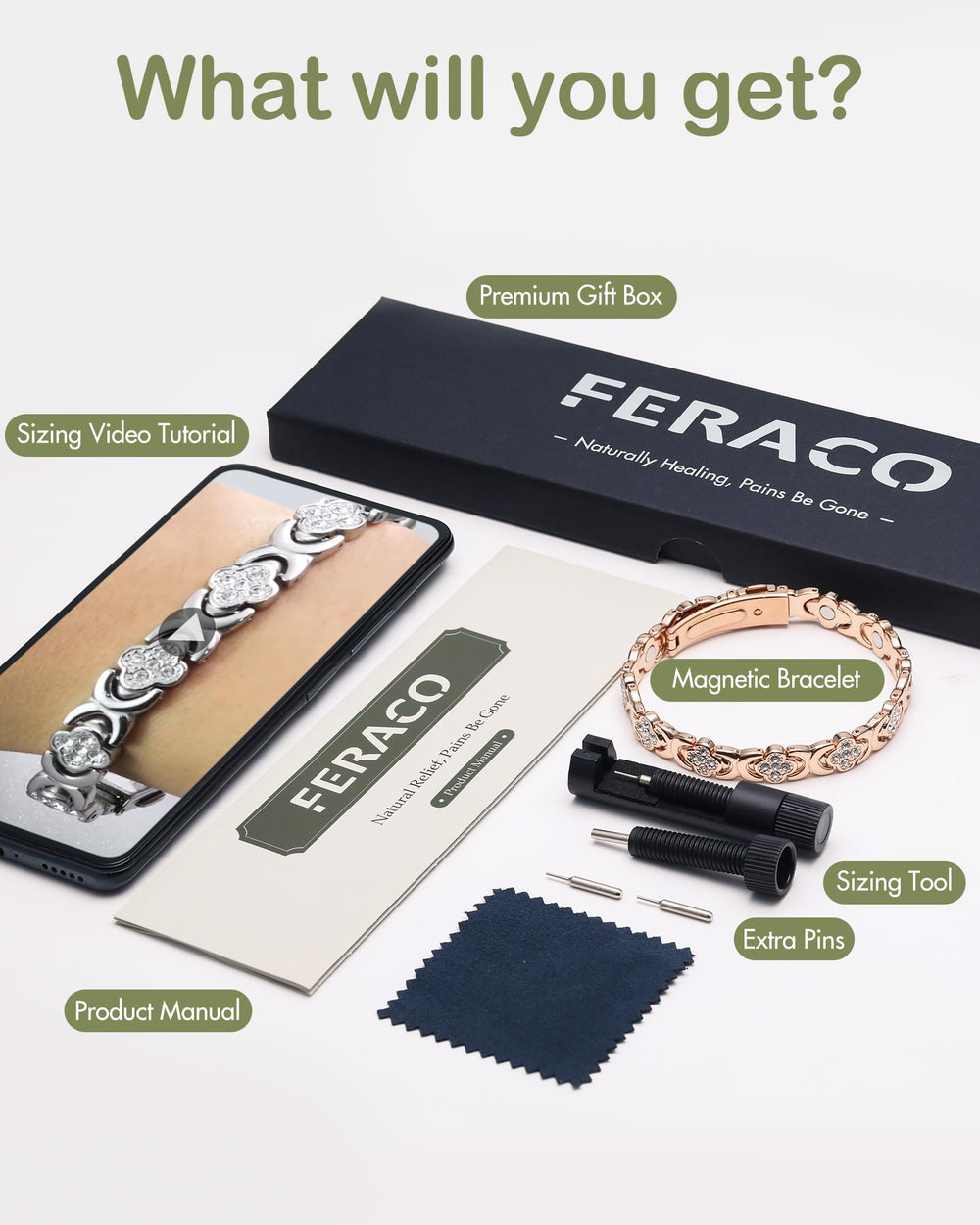 Feraco Hypoallergenic Materials with lead- and nickel-free copper for sensitive skin.