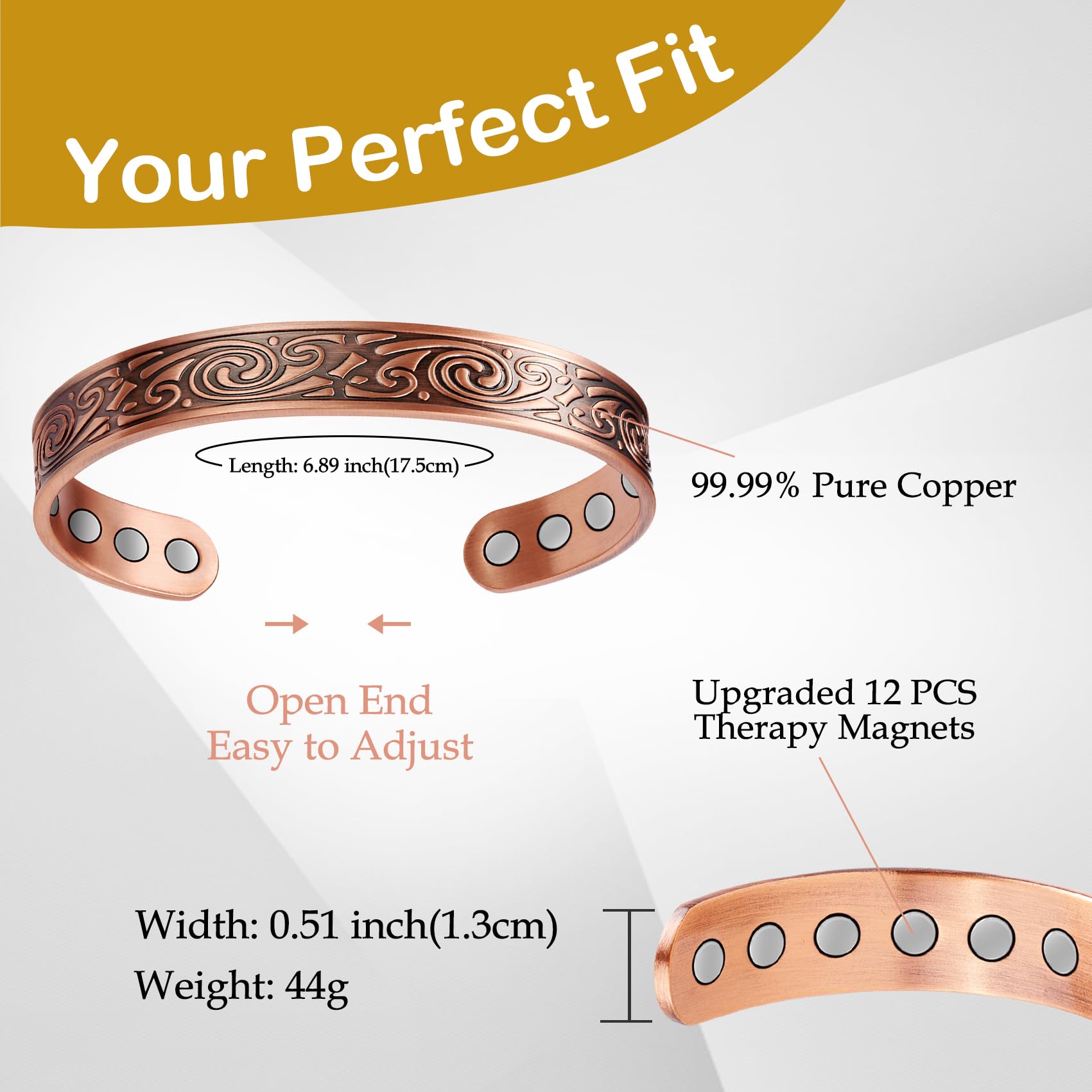 Hypoallergenic copper construction suitable for sensitive skin.