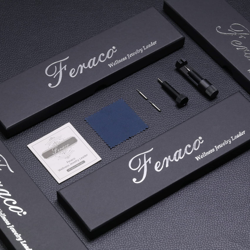Feraco hypoallergenic titanium steel resists water and everyday wear.