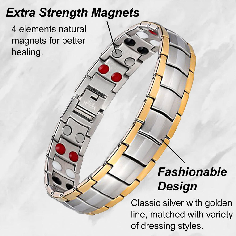Feraco IP vacuum plated silver-gold finish resists scratches.
