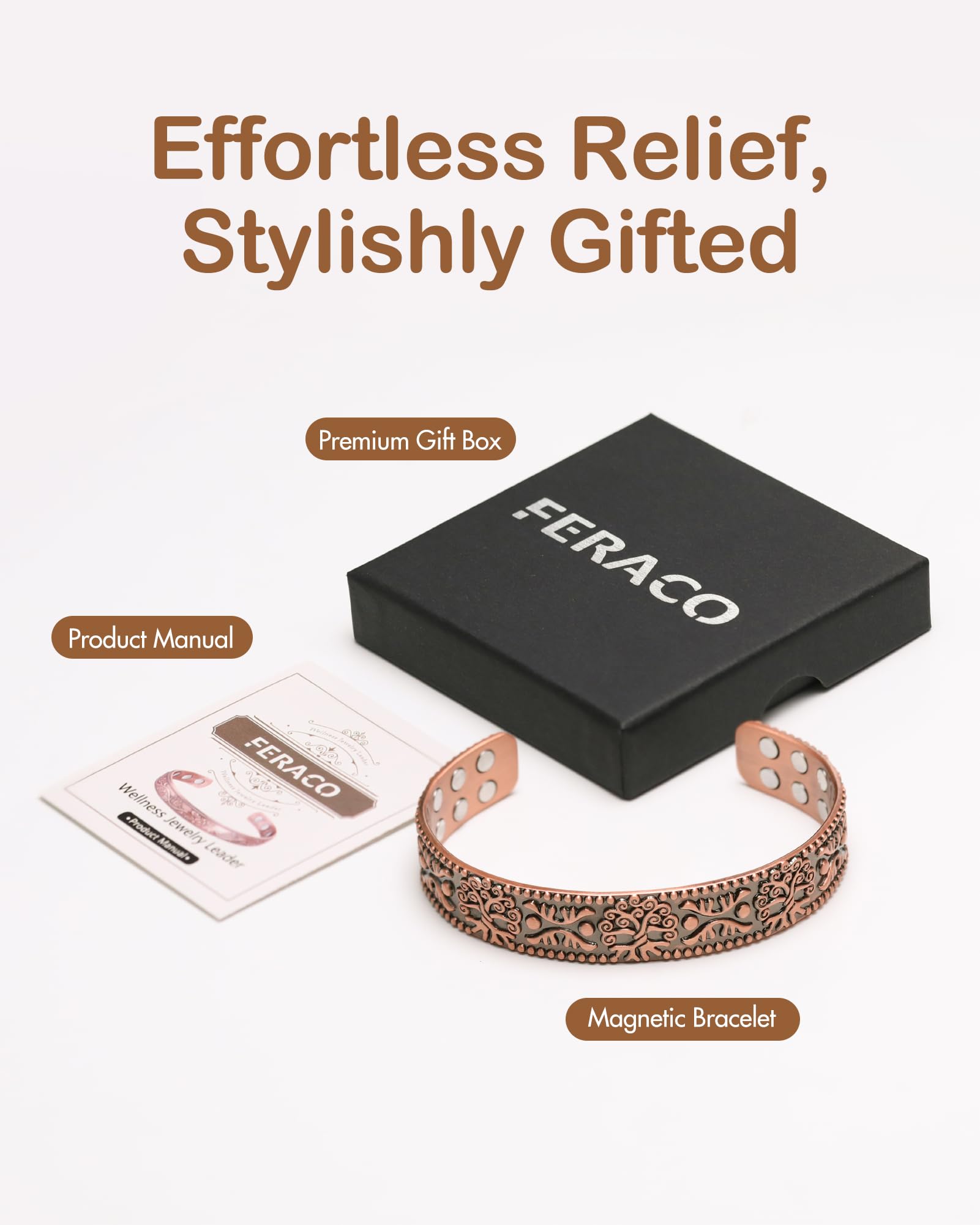 Feraco lacquer-finish copper bracelet protects against scratches while preserving brightness.