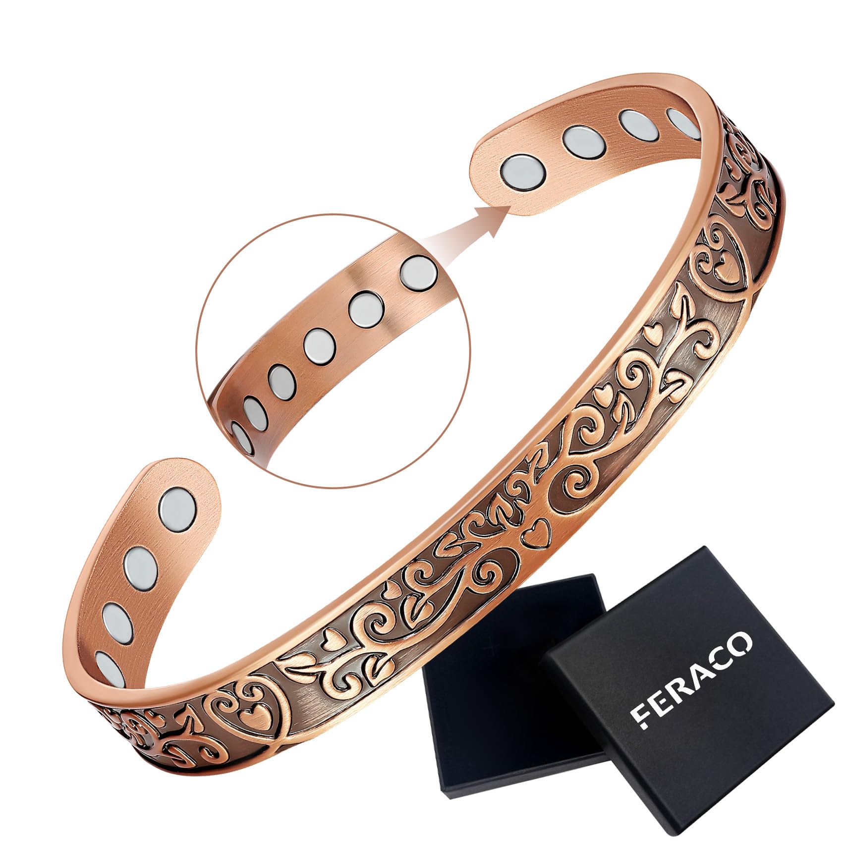 Feraco Love & Honor copper bracelet with tree-heart design for daily wear.