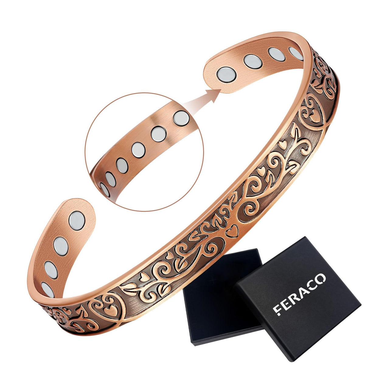 Feraco Love & Honor copper bracelet with tree-heart design for daily wear.