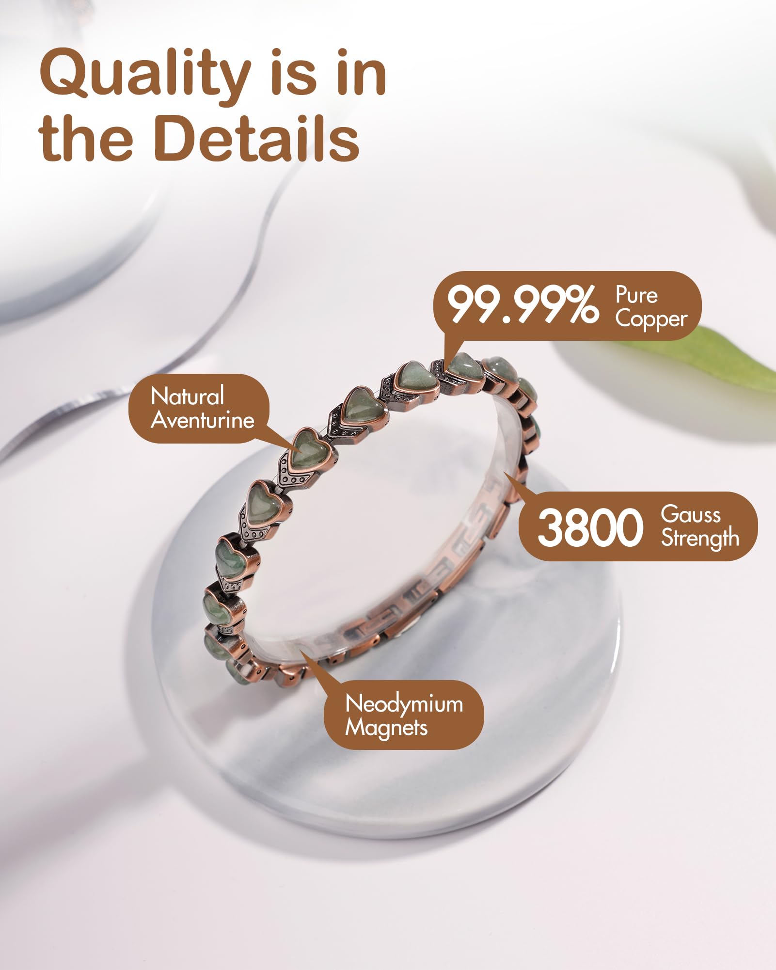 Feraco magnetic bracelet 3800 gauss close-up highlighting powerful magnets for daily wellness.