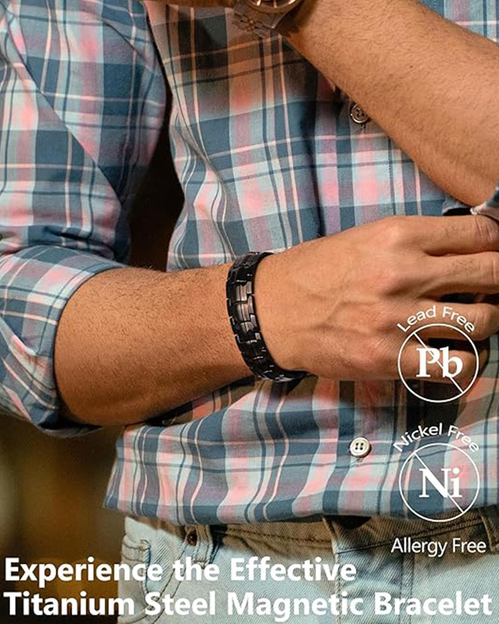 Feraco magnetic bracelet double-row closeup reveals two rows of magnets for balanced wear.