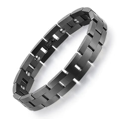 Feraco magnetic bracelet for men in black, front view showing a sleek titanium finish for daily wear.
