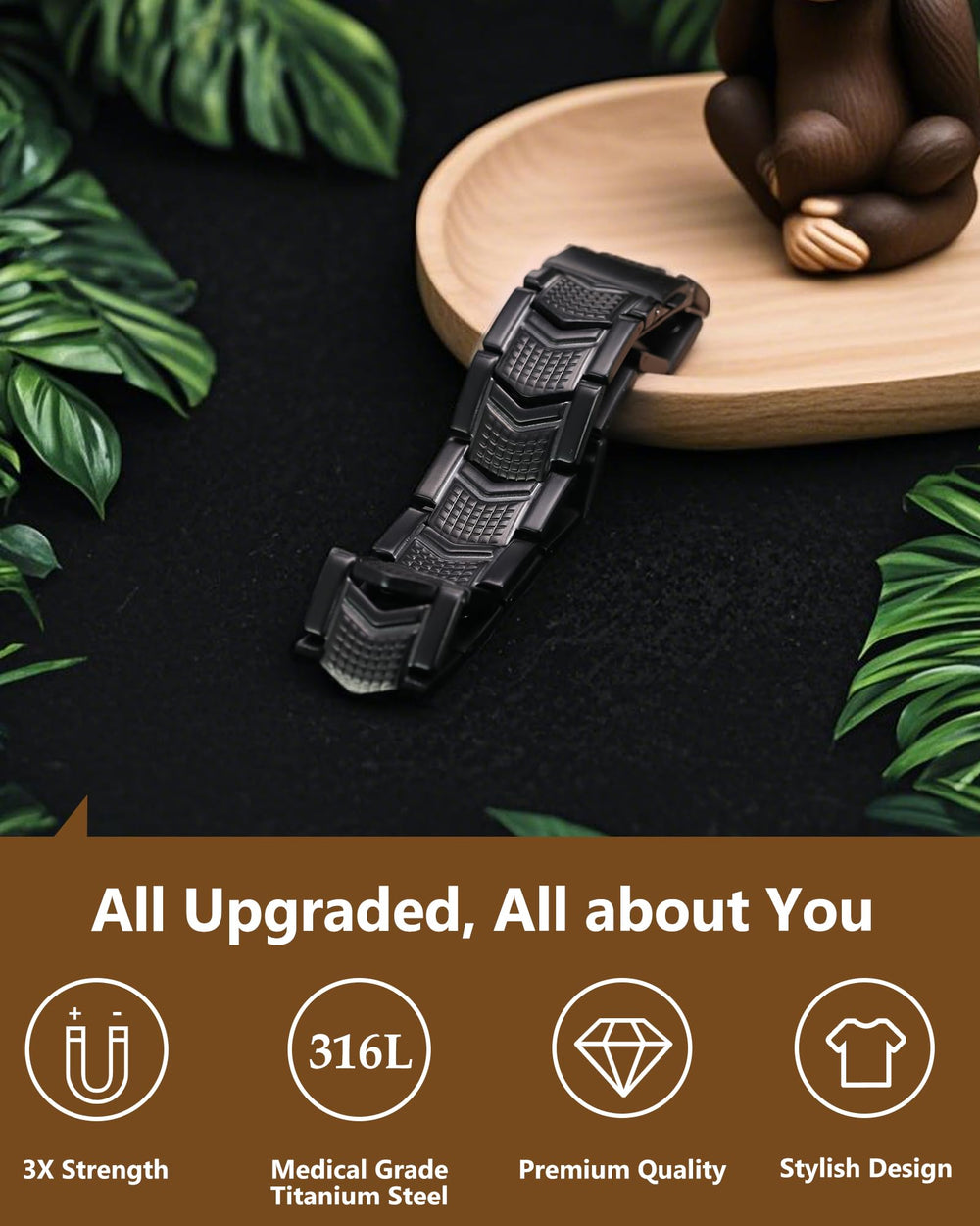 Feraco bracelet on wrist showcases sleek wear and 9.45 inch length.