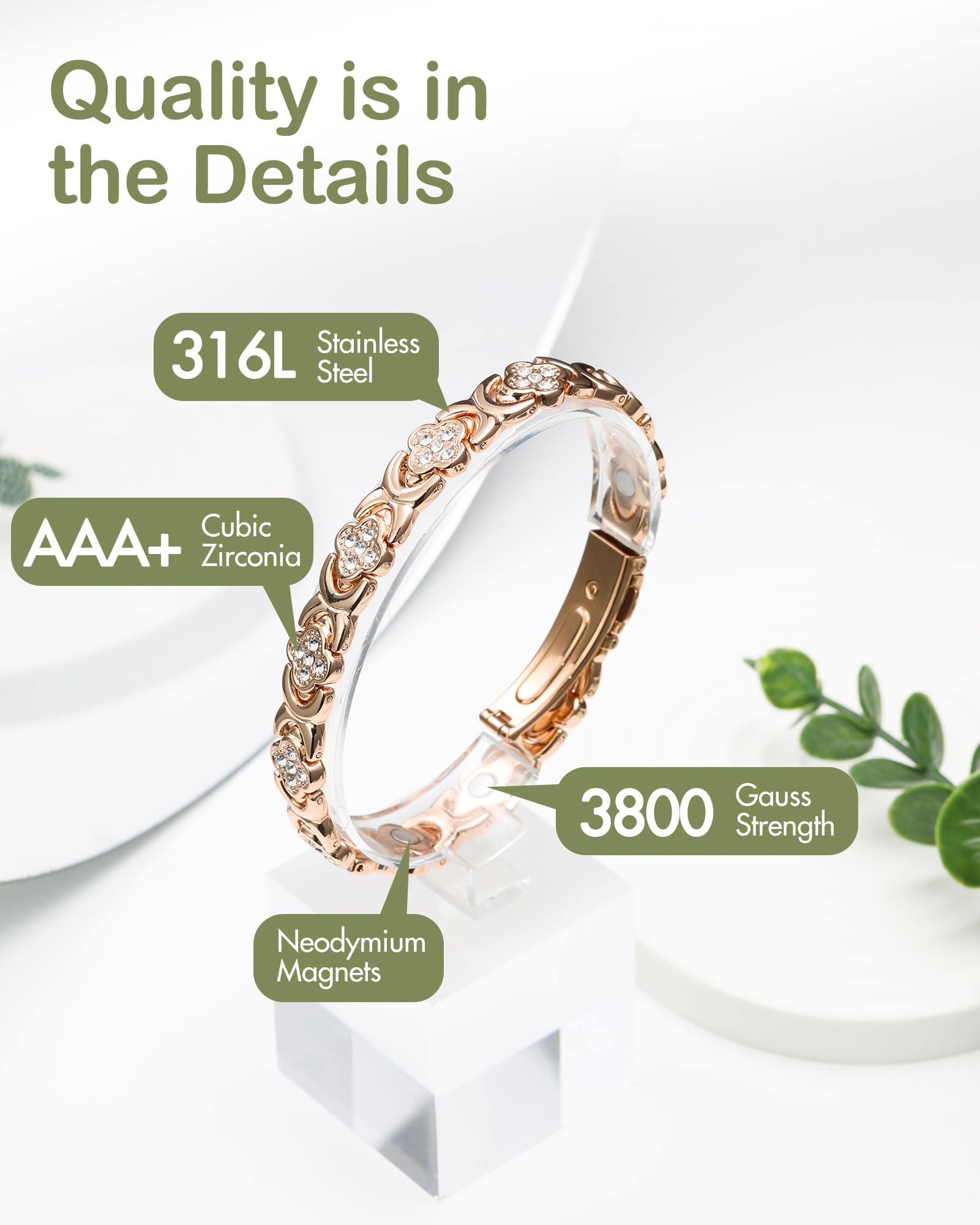 Feraco bracelet made of 316L stainless steel, hypoallergenic and waterproof for everyday use.