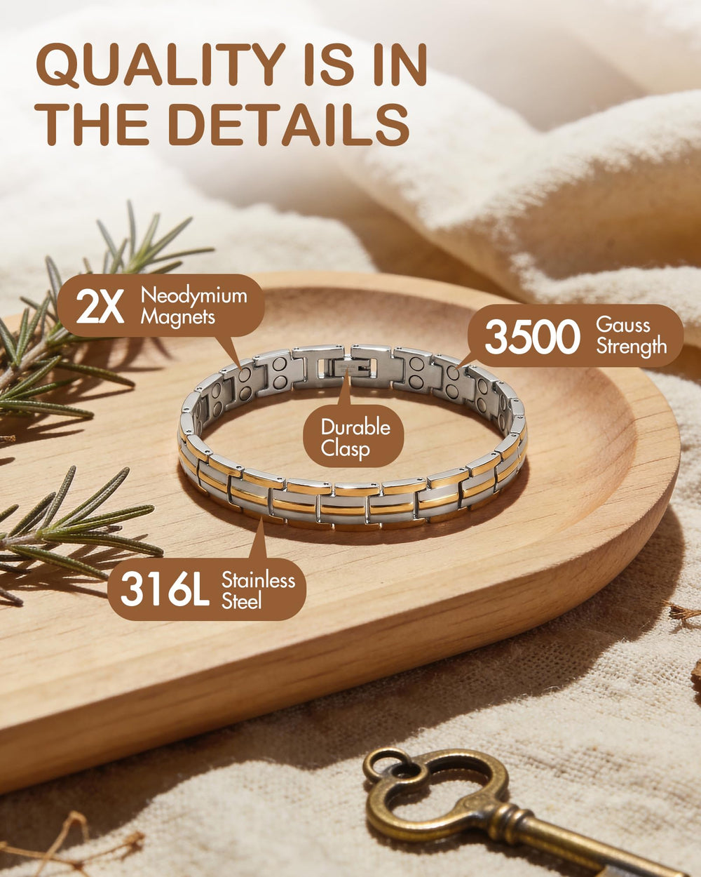 Feraco sizing tool included for quick, precise bracelet adjustments