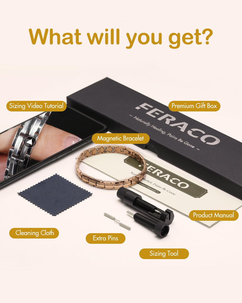 Feraco gift box with rose gold magnetic bracelet ready for gifting.
