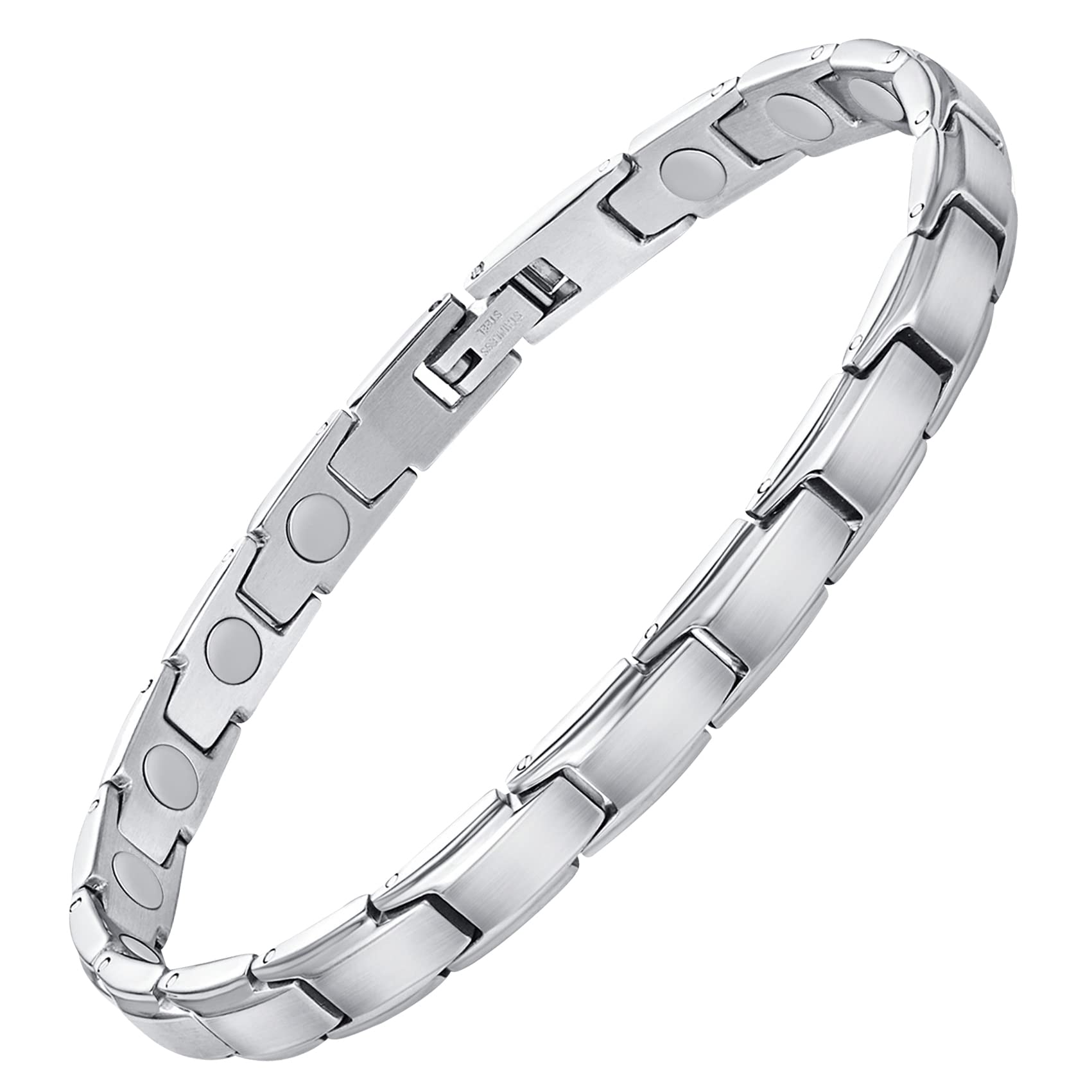 Feraco magnetic bracelet for women in silver, close-up with polished finish
