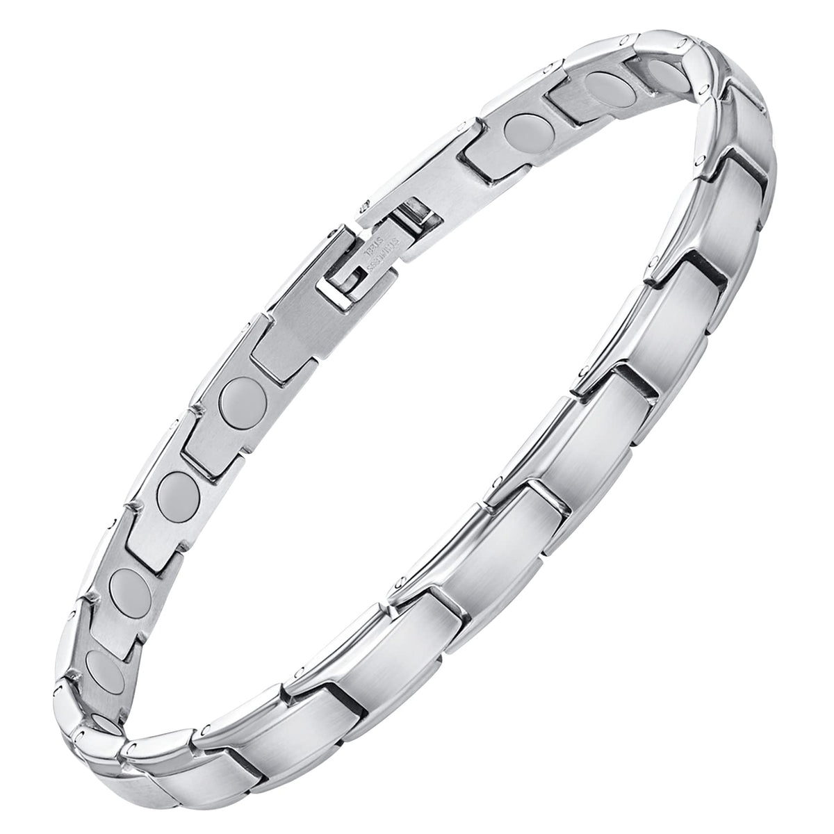 Feraco magnetic bracelet for women in silver, close-up with polished finish