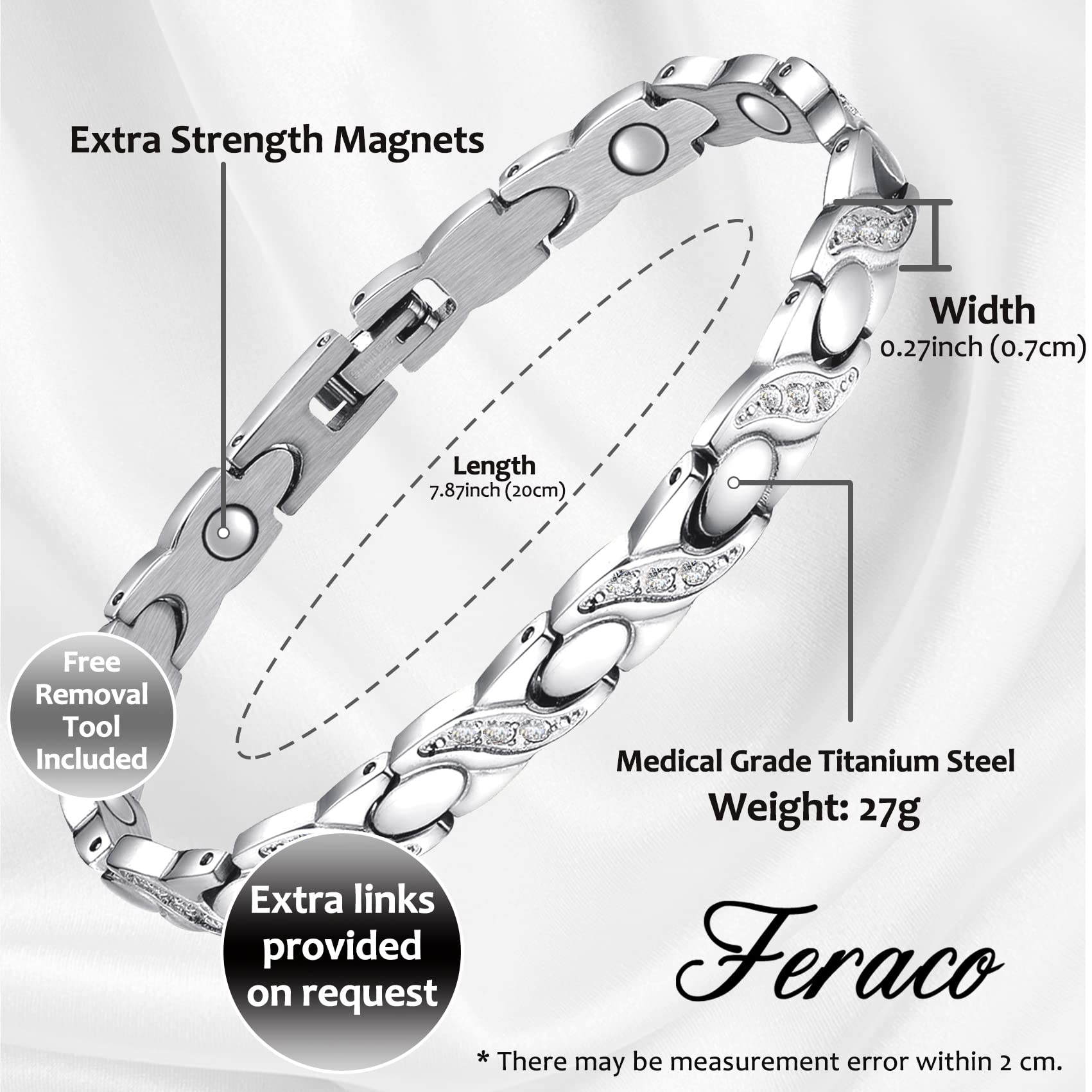 Feraco silver magnetic bracelet worn on the wrist for versatile daily wear.