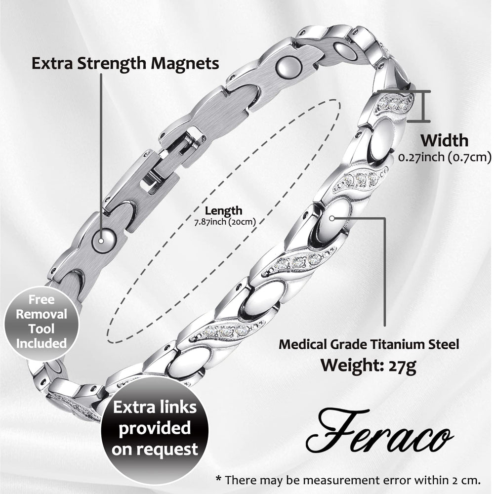 Feraco silver magnetic bracelet worn on the wrist for versatile daily wear.