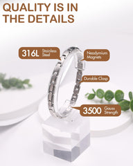 Feraco magnetic bracelet on woman's wrist, near-skin magnet proximity