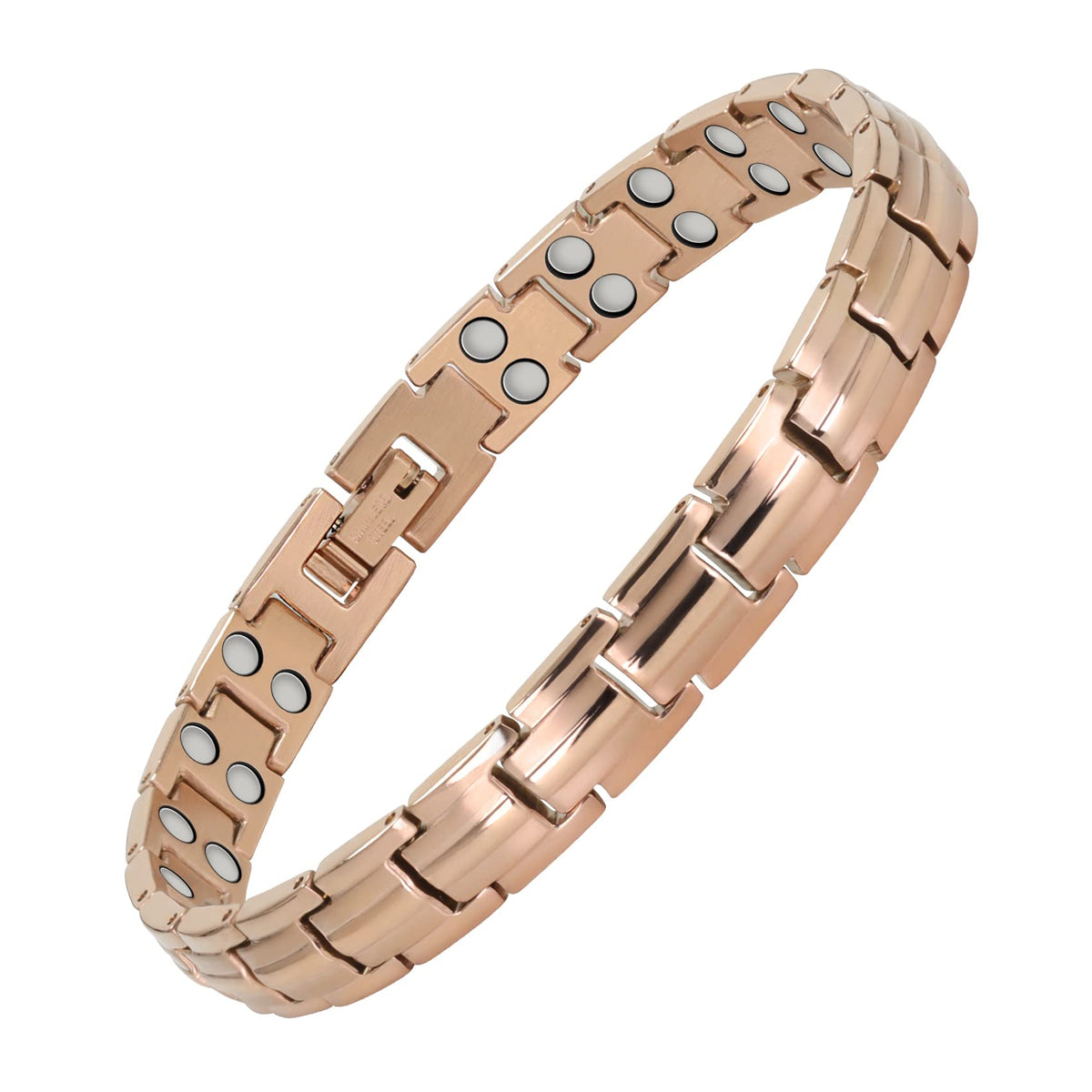 Feraco women magnetic bracelet rose gold front view, lightweight titanium steel.
