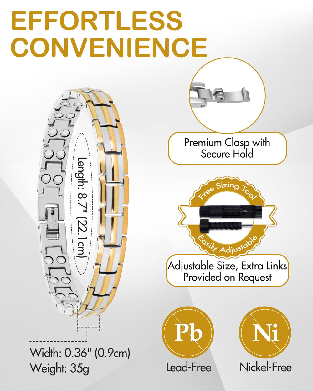 Close-up of hypoallergenic titanium steel surface on Feraco bracelet