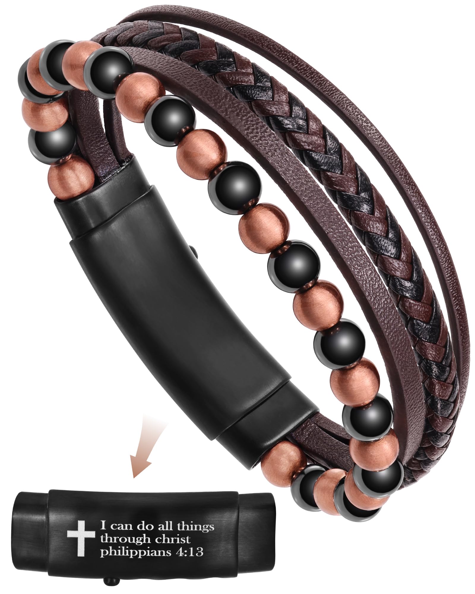 Feraco magnetic cross copper bracelet close-up showcases craftsmanship and daily style