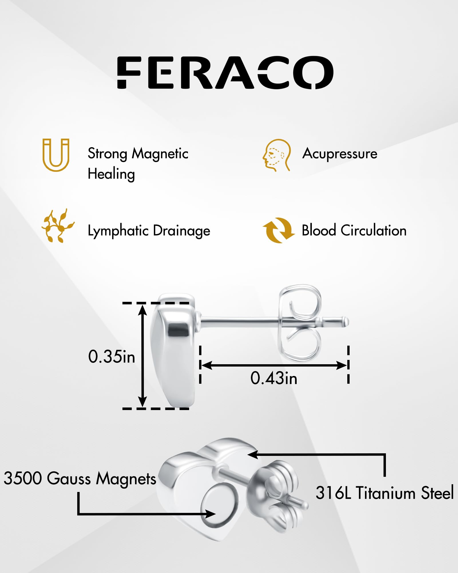Titanium steel Feraco magnets provide durable, lightweight comfort for extended wear.