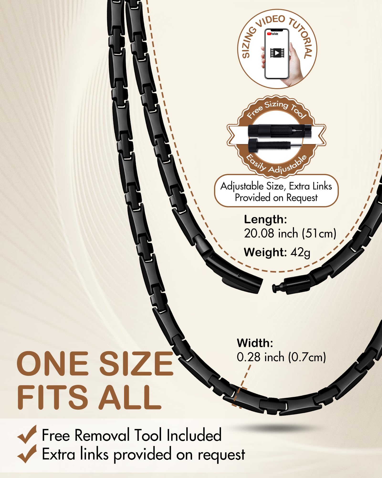 Feraco magnetic necklace skin-friendly 316L stainless steel for hypoallergenic wear.