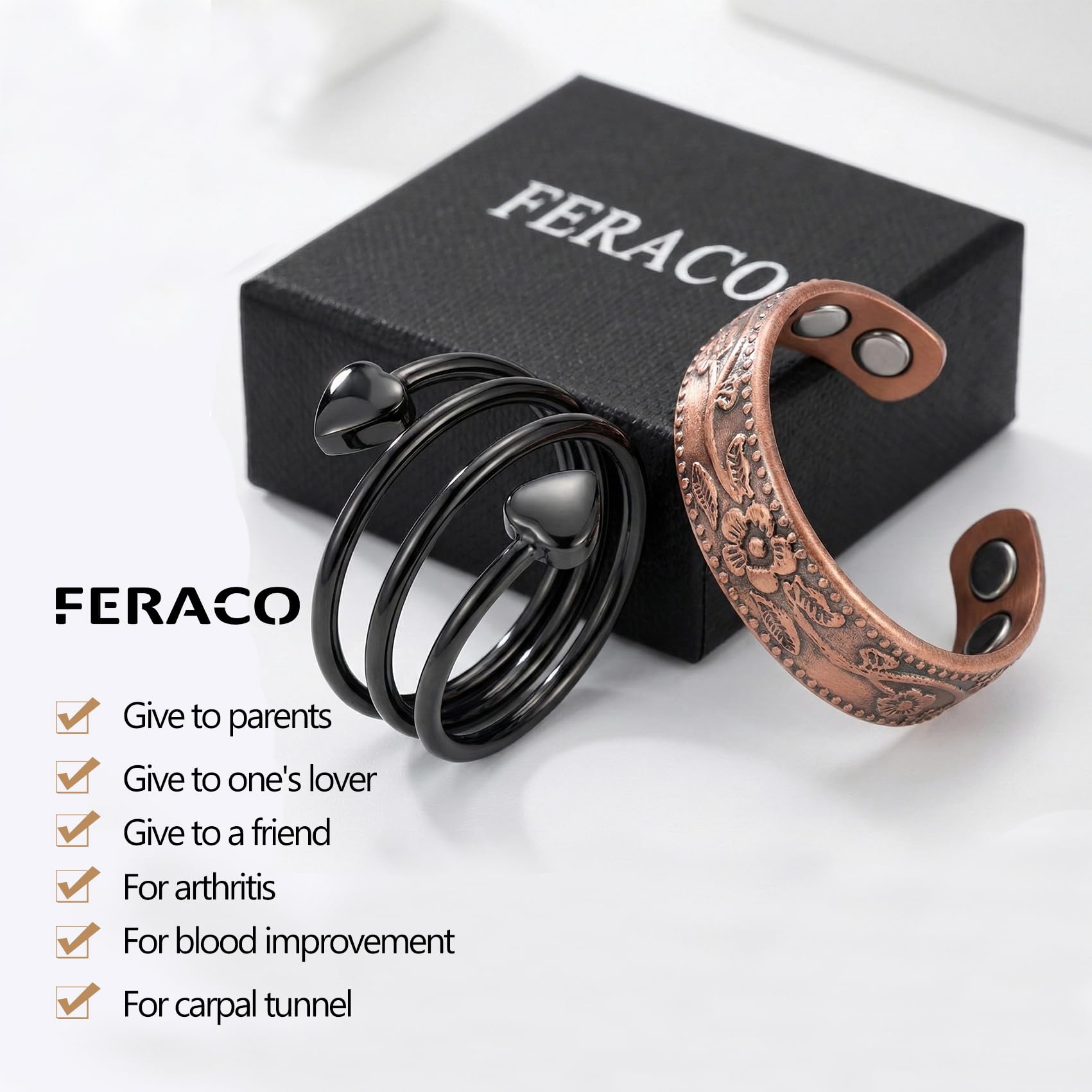 Feraco magnetic-therapy gift showcases subtle wellness potential and refined style.