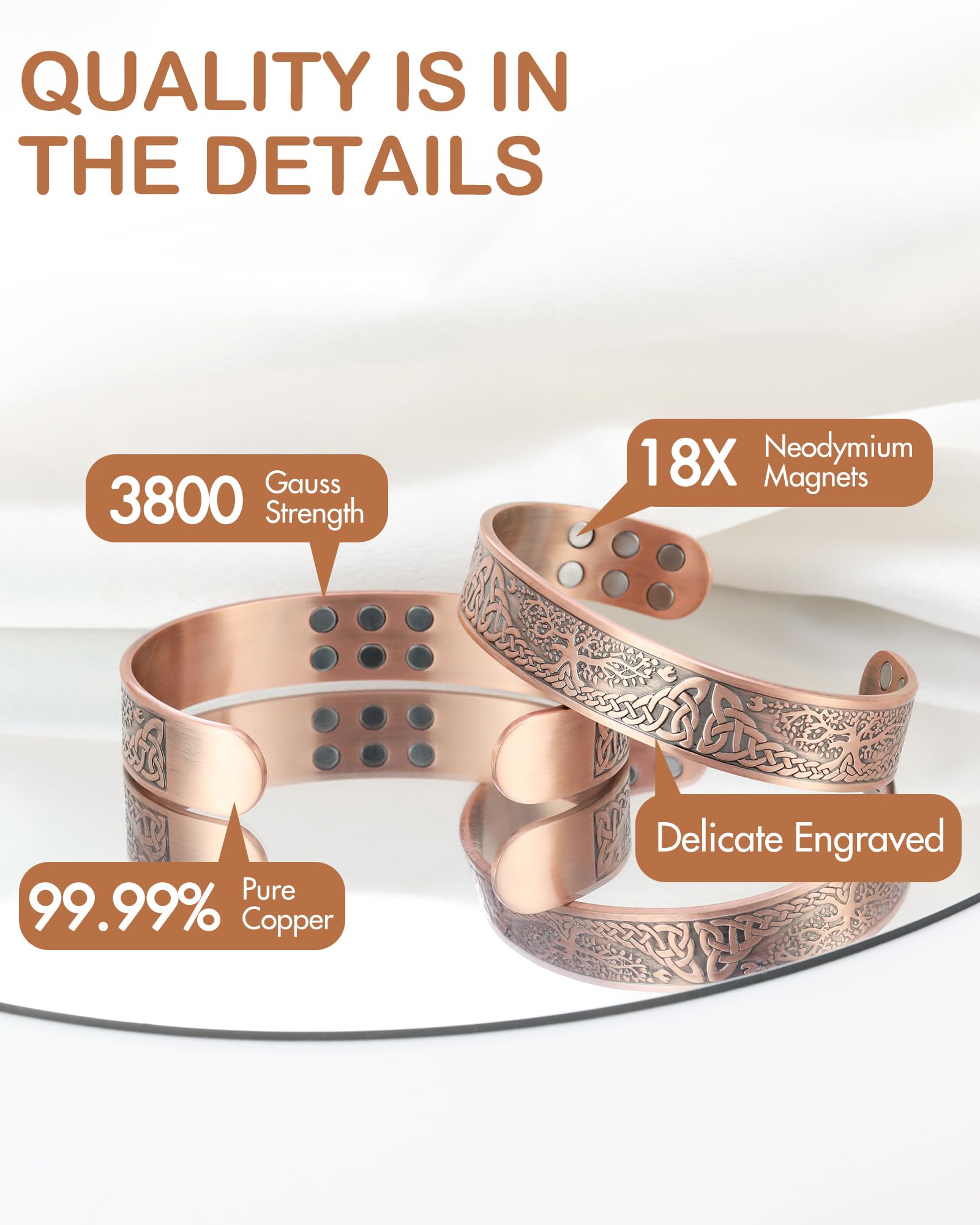 Feraco bracelet featuring 18 magnets (3800 gauss) for a strong, consistent presence