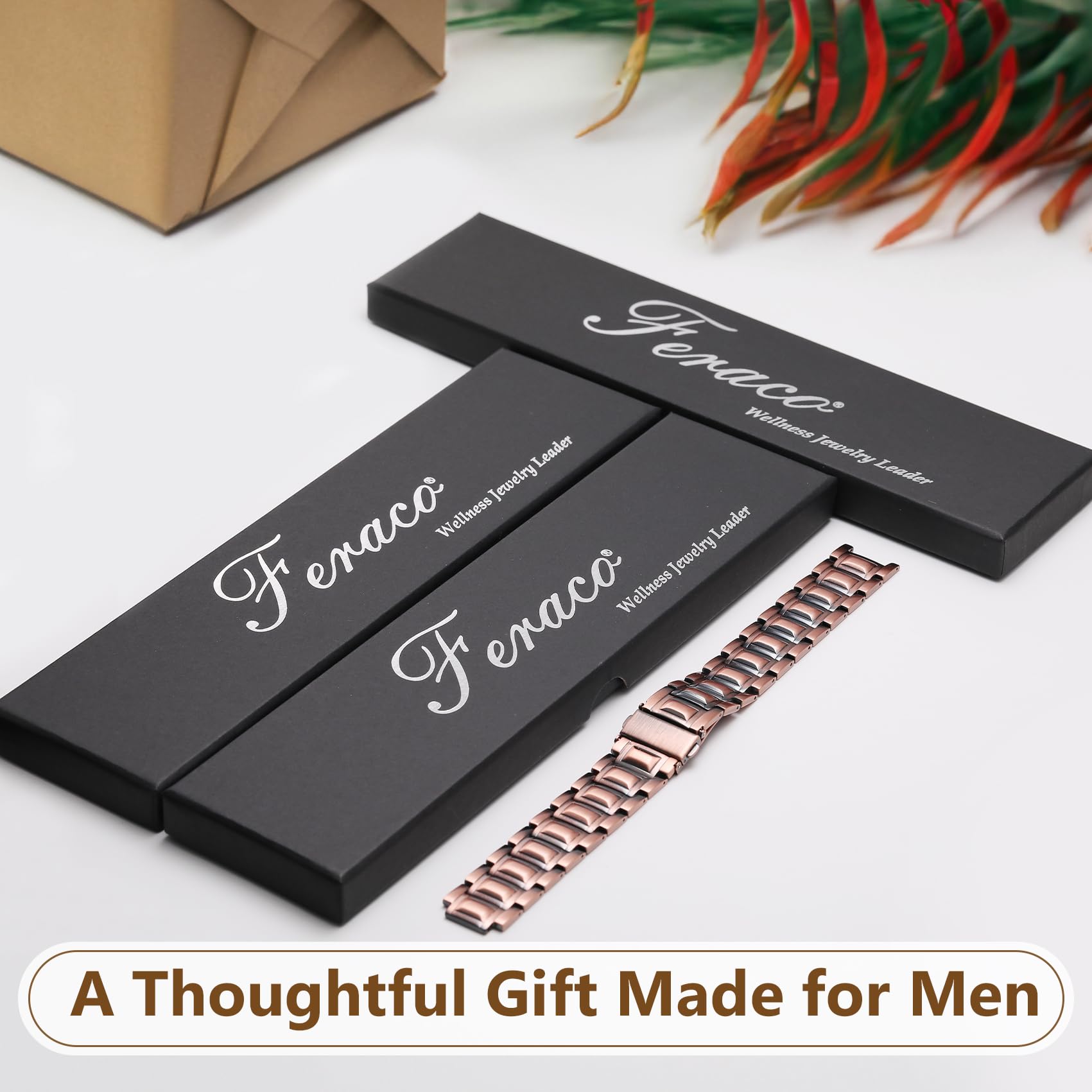 Feraco men’s copper bracelet ready to wear daily