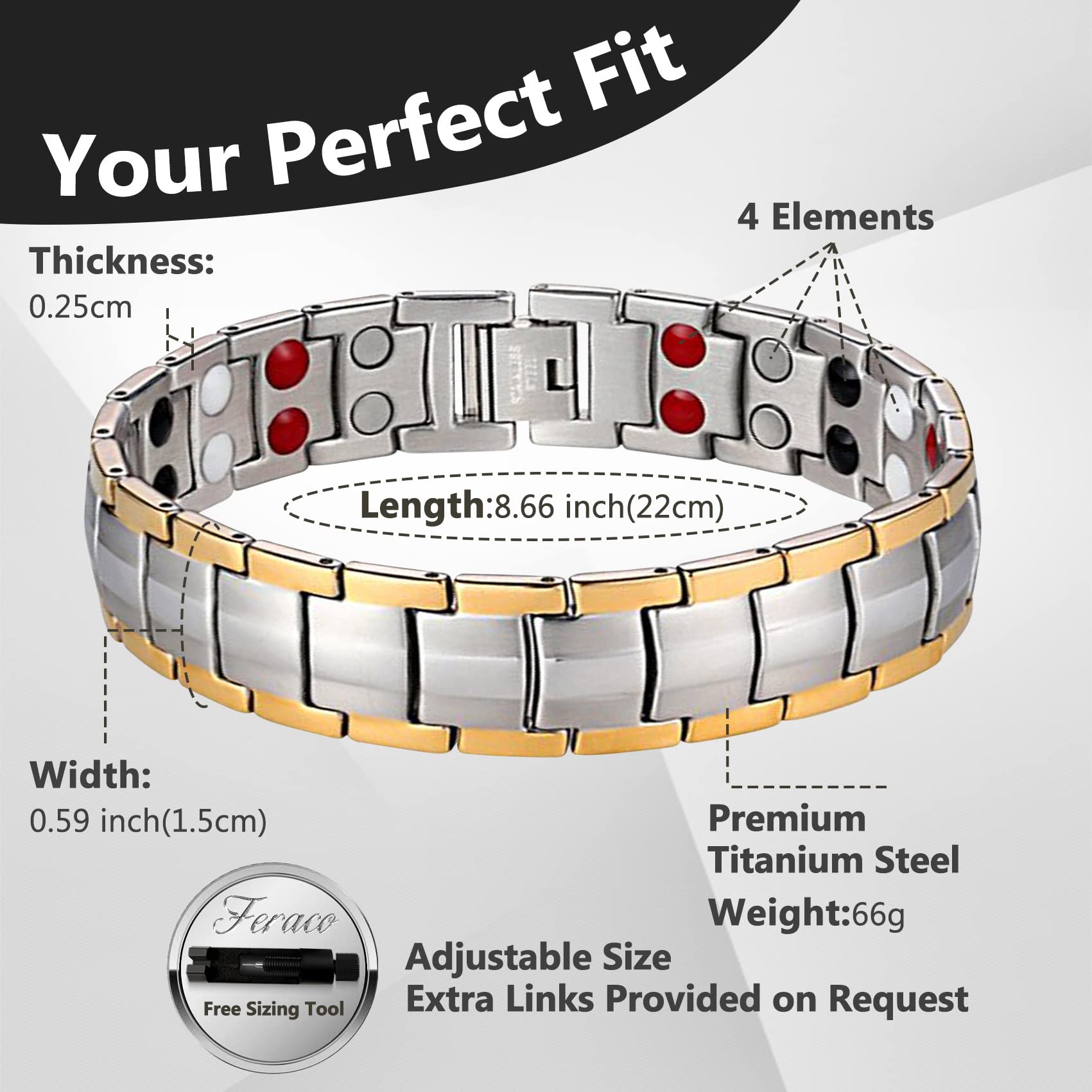 Feraco titanium steel bracelet with a strong clasp for secure wear.