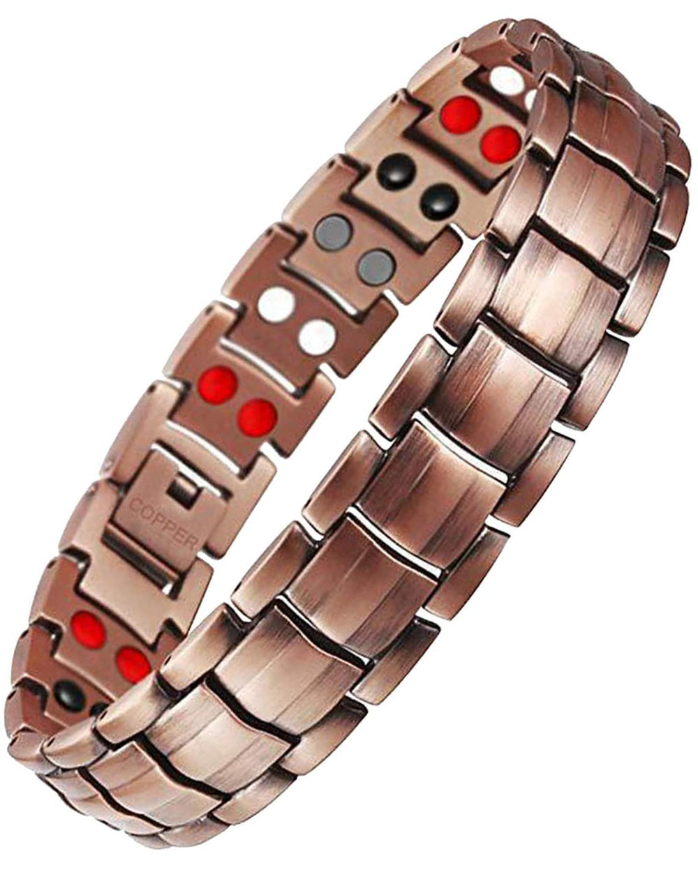 Feraco men's copper bracelet with four-element stones close-up of magnetic design and style