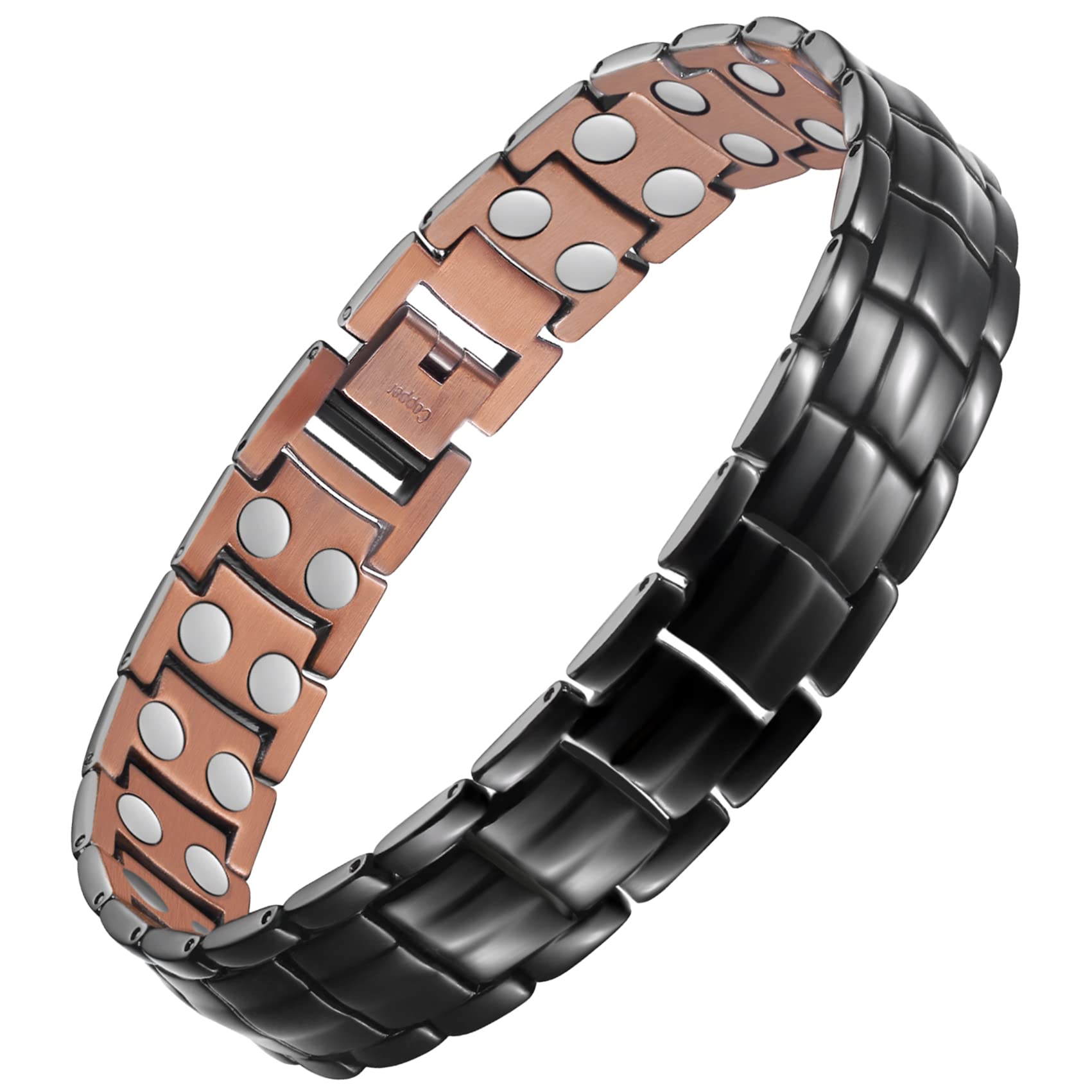 Feraco men's copper magnetic bracelet close-up with solid copper finish