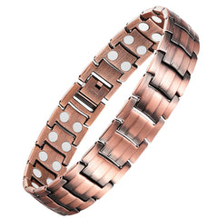 Feraco men's copper magnetic bracelet close-up showing solid copper and hypoallergenic comfort for daily wear.
