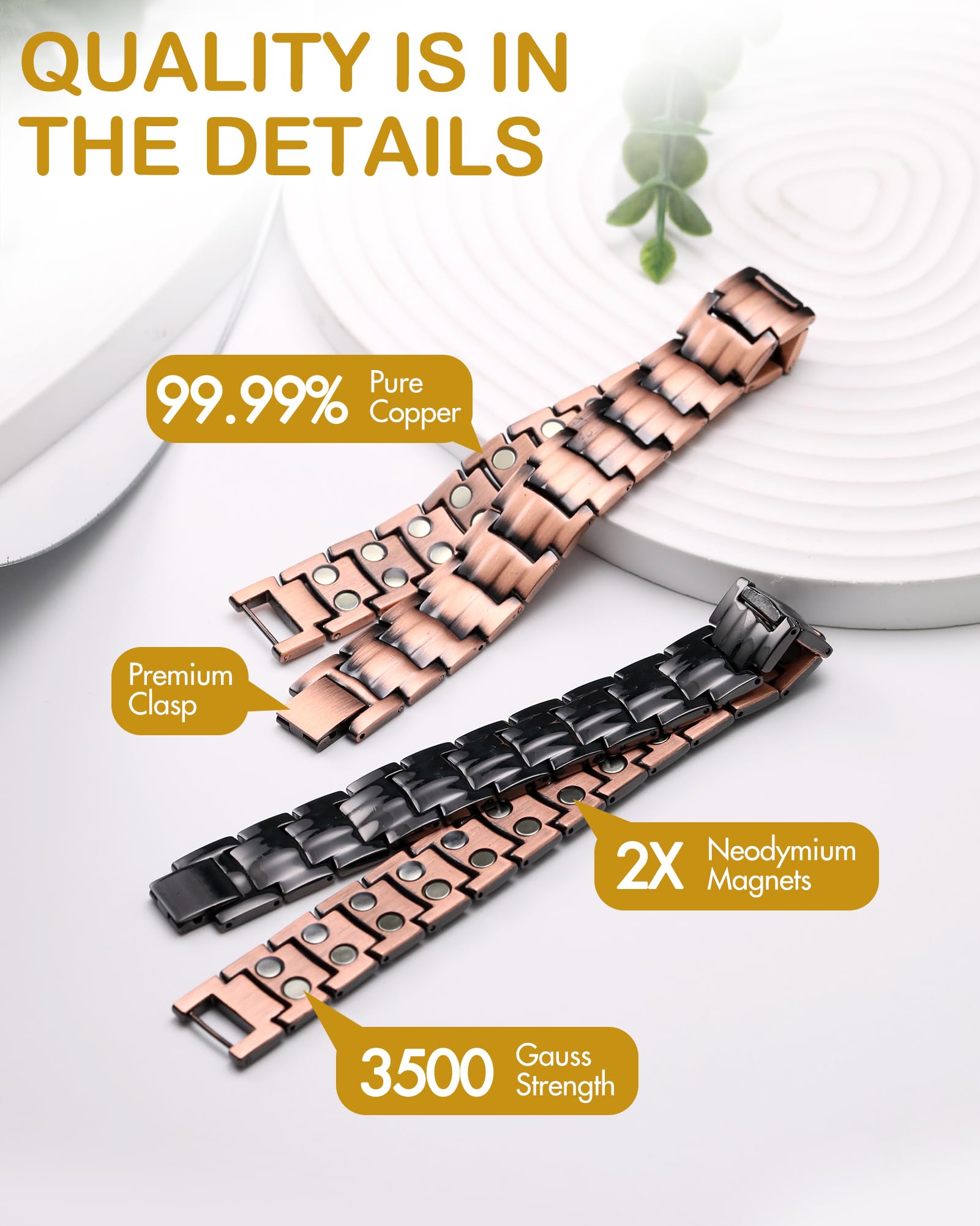 Feraco bracelet with size-adjustment tool included for easy resizing.