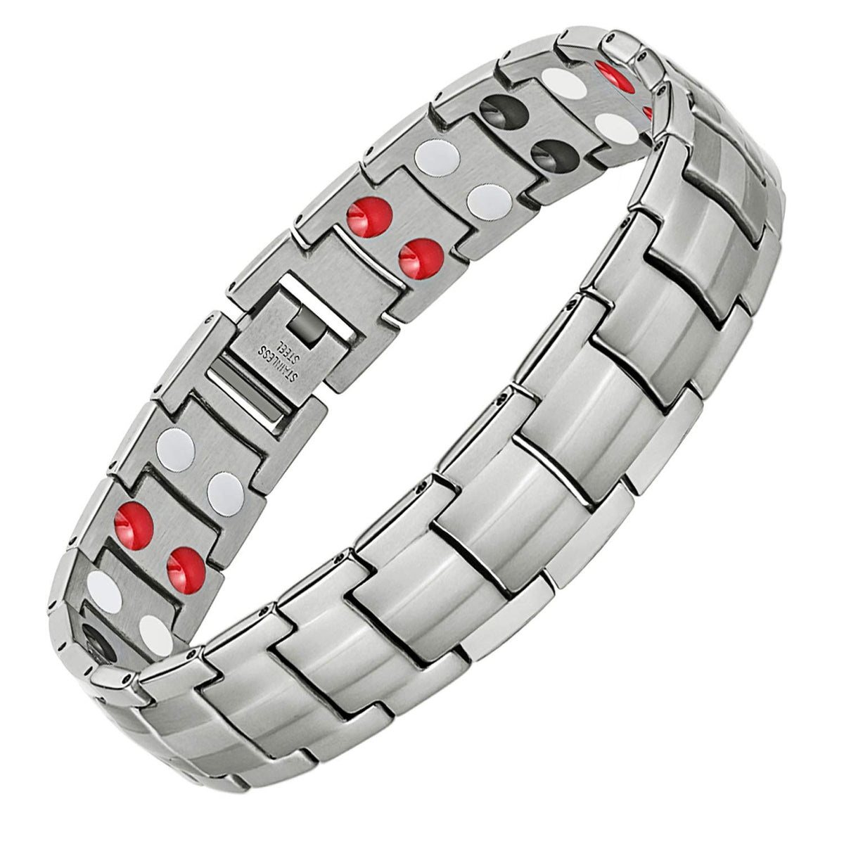 Feraco men's magnetic bracelet with double-row elements in silver for versatile everyday wear.