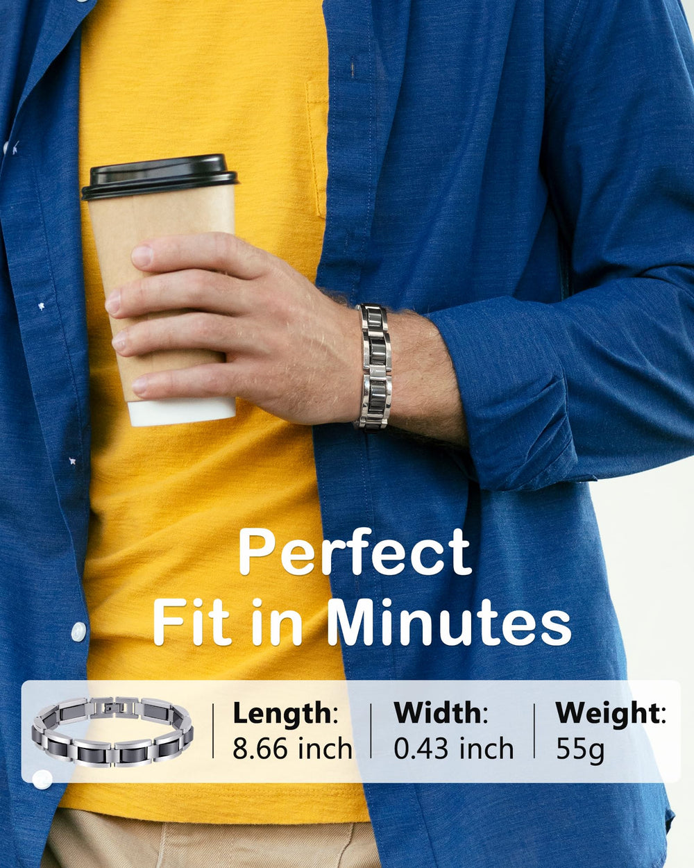 Feraco bracelet on wrist illustrating 8.66 inch length and versatile styling