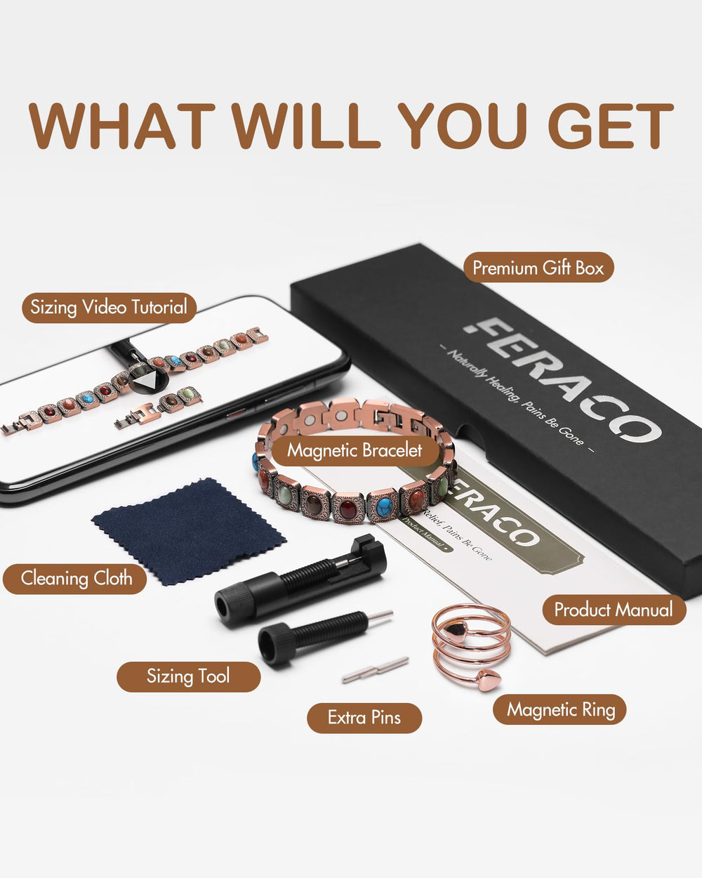 Feraco natural gemstone accents add earthy elegance along the wrist.