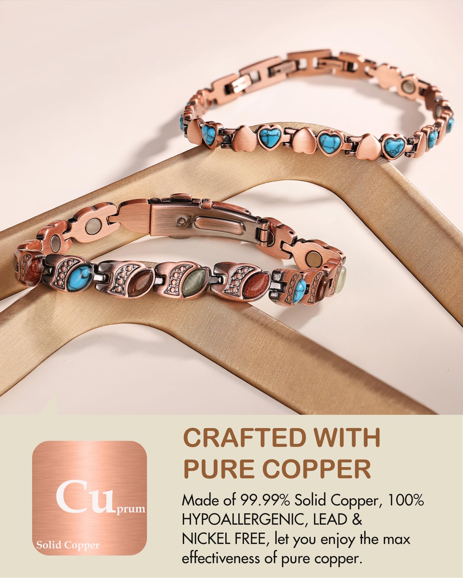 Feraco Ocean Heart bracelet turquoise inlay close-up showing natural stones and artisanal detail.