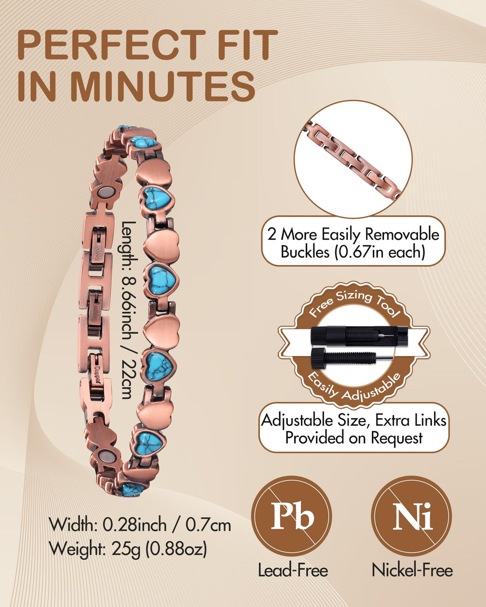 Feraco Ocean Heart bracelet on wrist during daily wear, showcasing lightweight design.