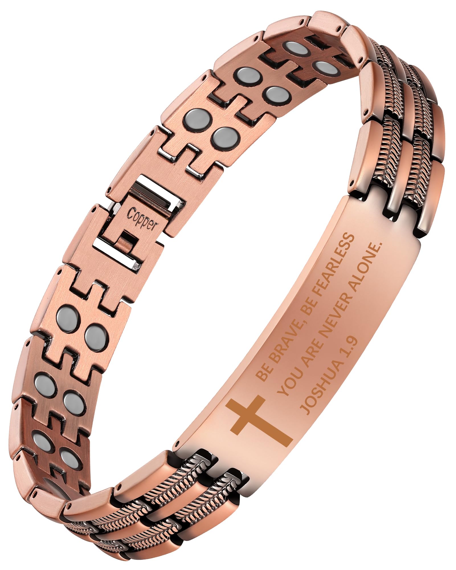 Pulsera Feraco Cruz de Cobre para hombre, estilo clásico y cómodo.