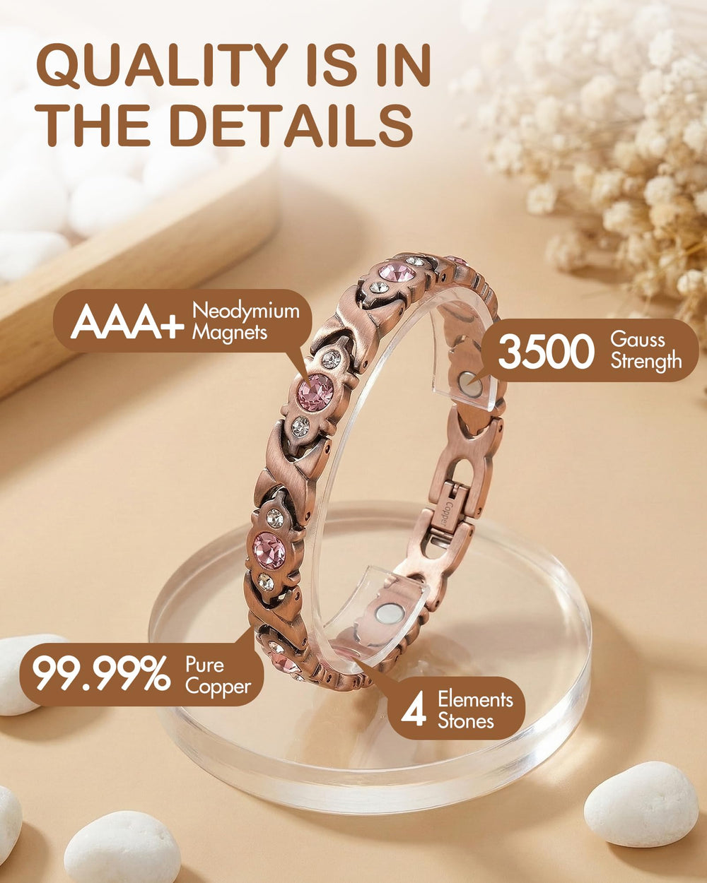 Feraco four-in-one element design close-up on bracelet surface
