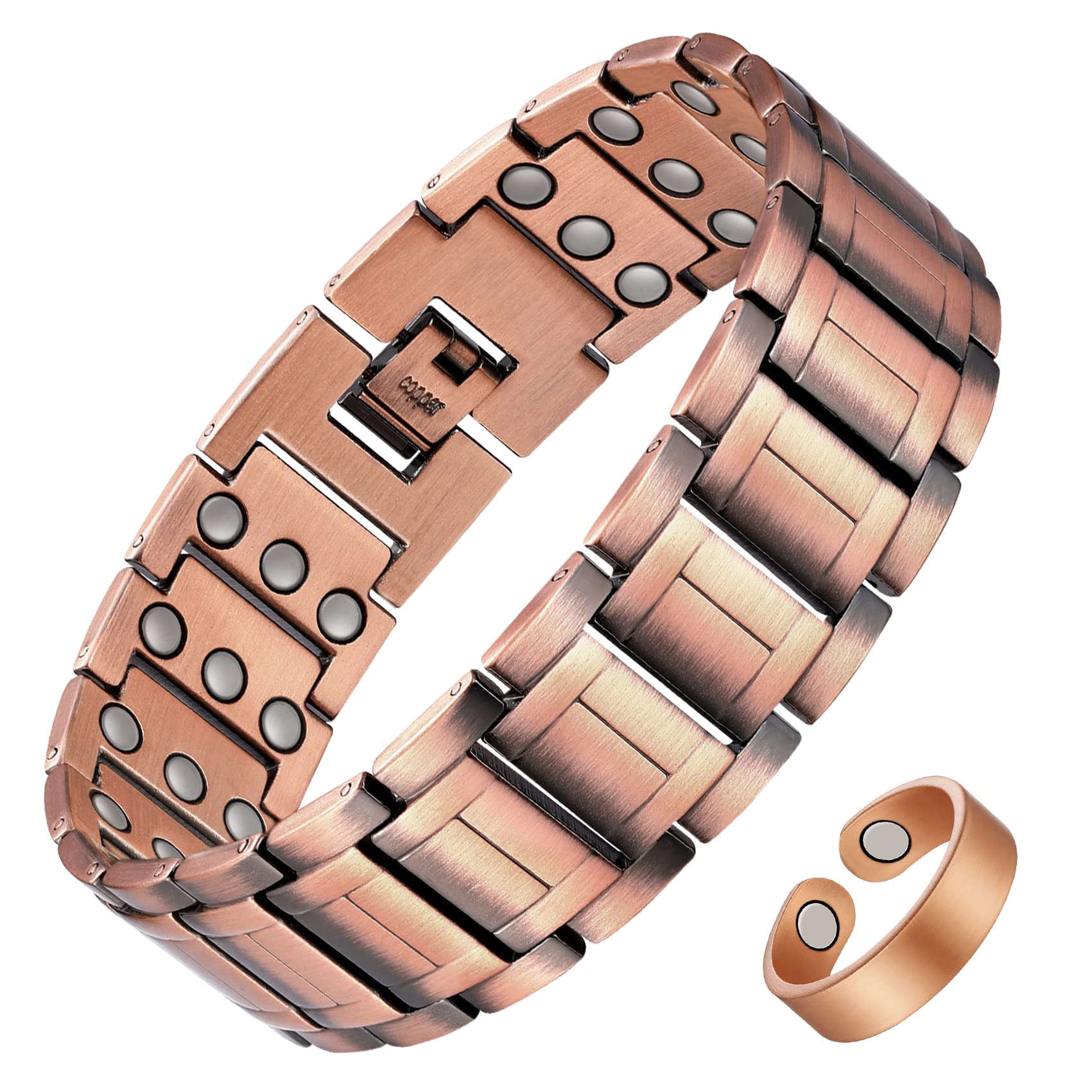 Feraco copper bracelet close-up with magnets for everyday wear and style.