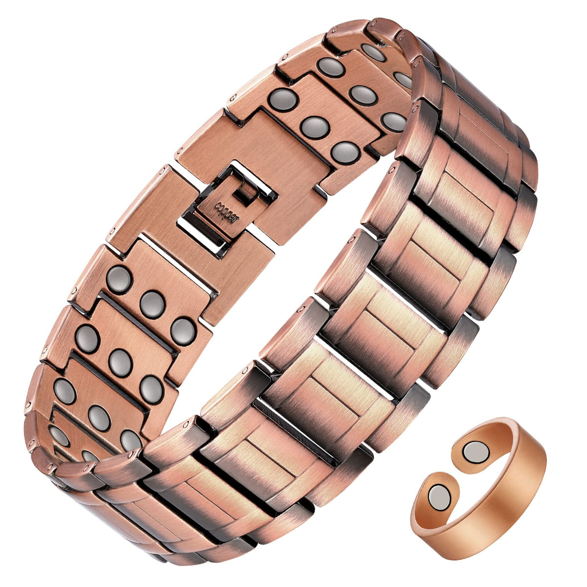 Feraco copper bracelet close-up with magnets for everyday wear and style.