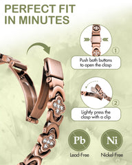 Feraco Pure Copper Bracelet showcases cubic zirconia sparkle and 3800-gauss magnets for subtle strength