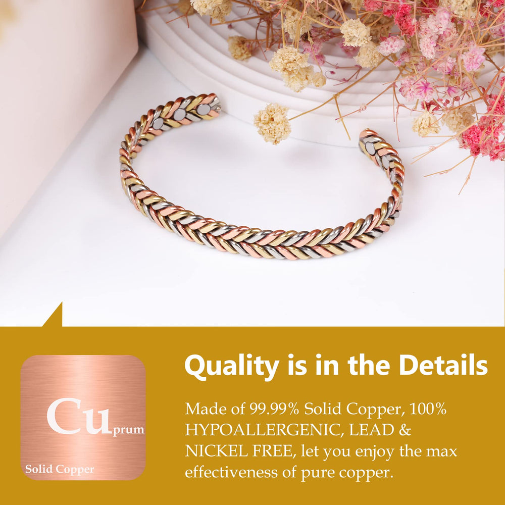 Feraco Pure Copper Bracelet is hypoallergenic and nickel-free for comfortable all-day wear.