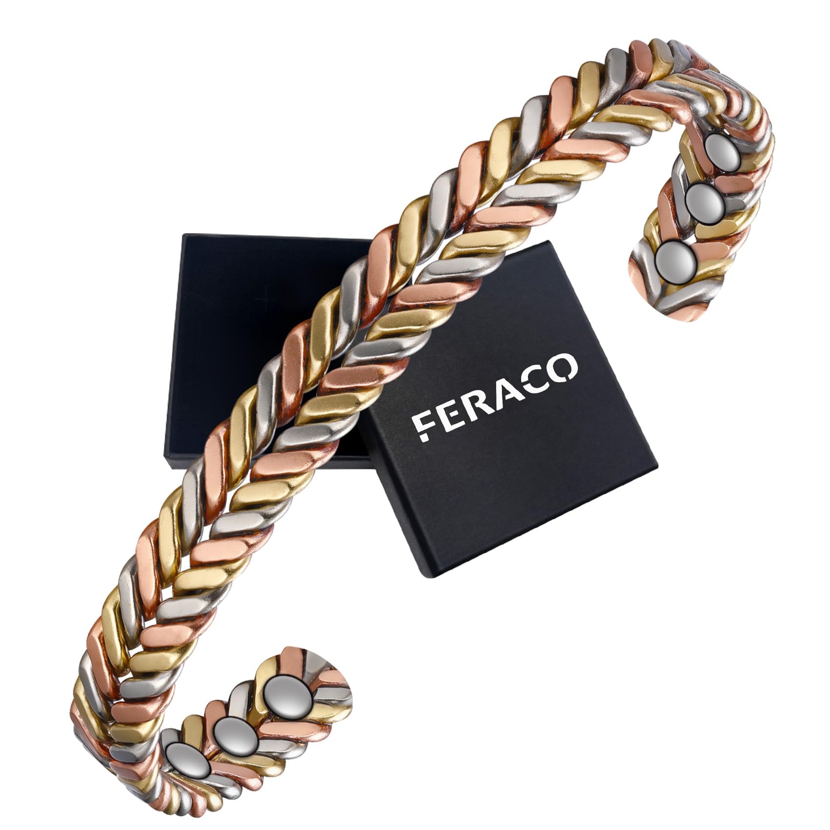 Feraco Pure Copper Bracelet in open-style braided design offers adjustable comfort for daily wear.
