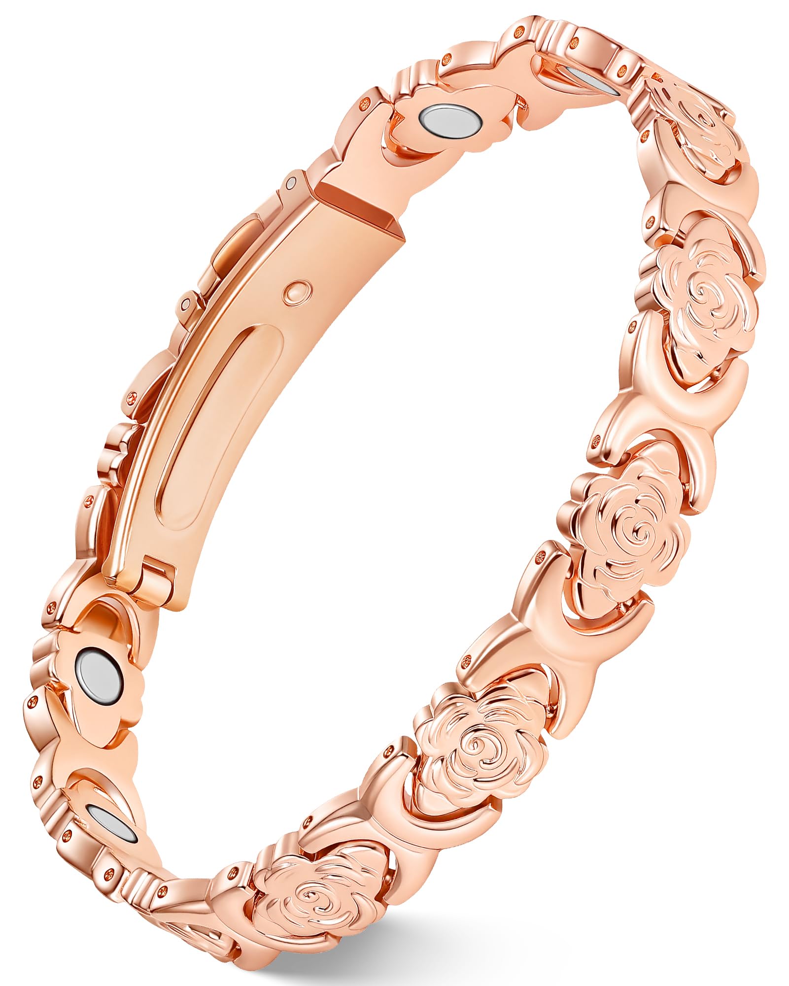 Feraco bracelet with rose-engraved links for timeless elegance and hypoallergenic wear