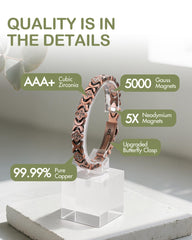 Feraco copper magnetic bracelet for women featuring 5000 gauss magnets for enhanced comfort.
