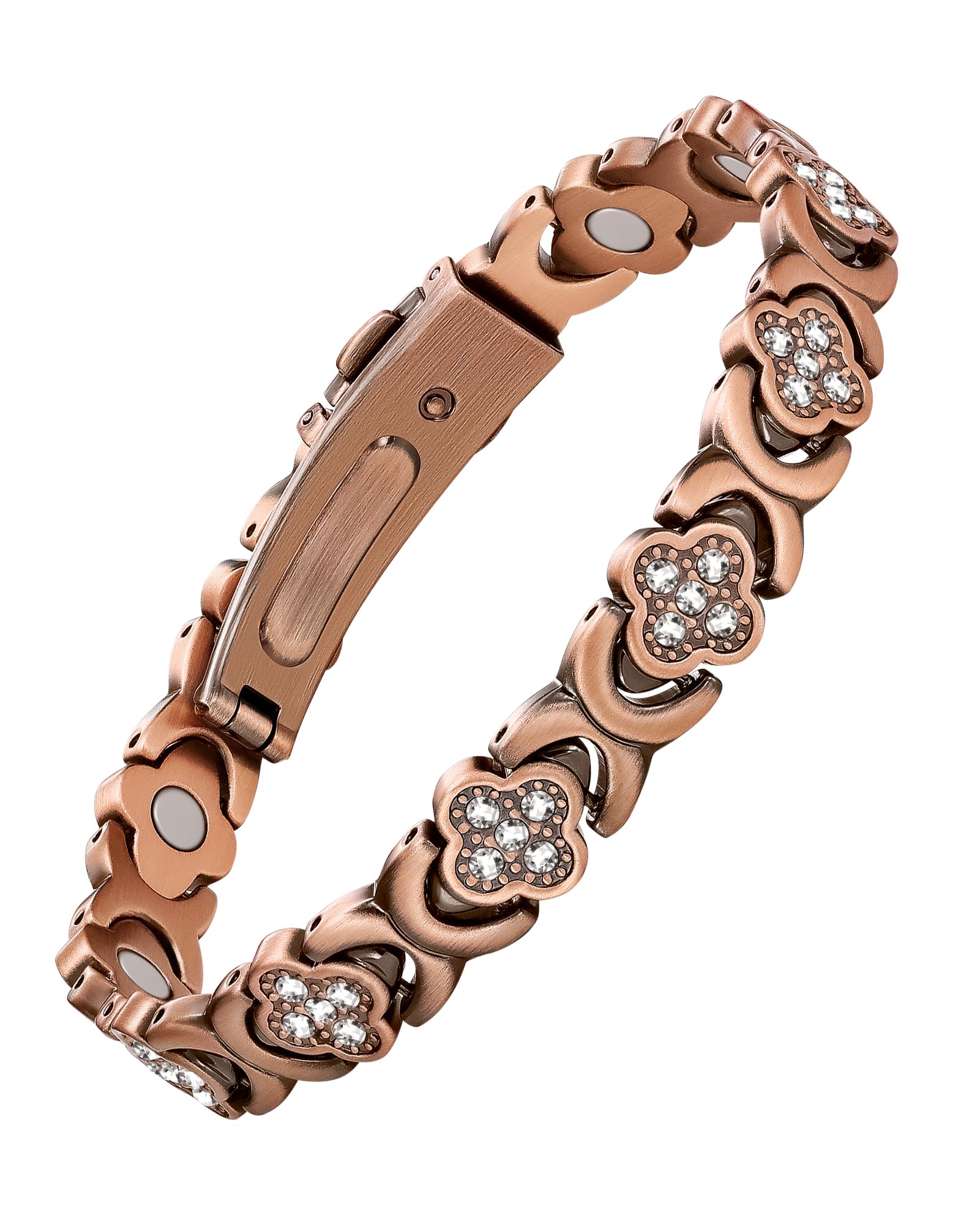 Feraco Pure Copper Bracelet close-up reveals smooth finish with brilliant zirconia for everyday elegance
