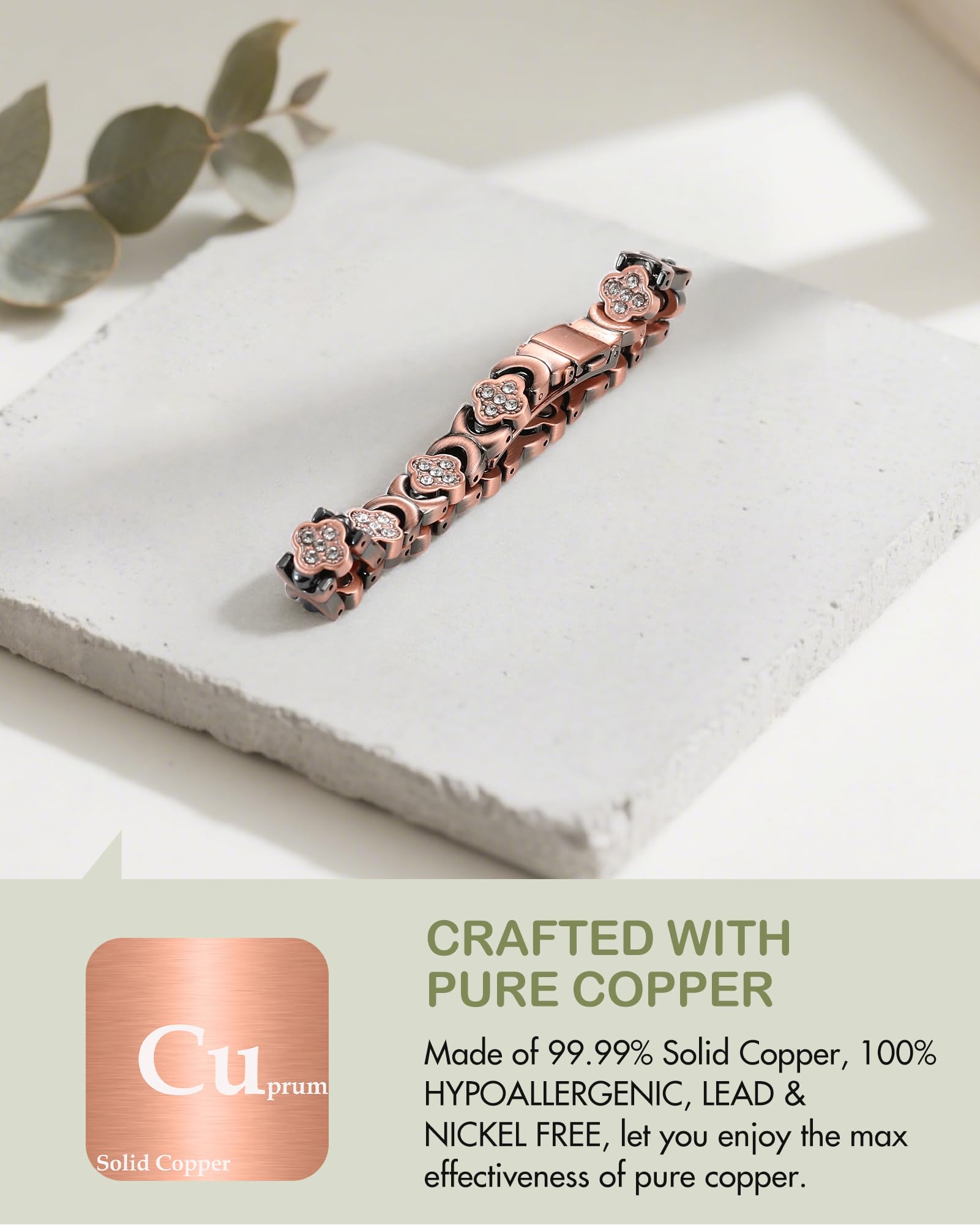 Feraco hypoallergenic nickel-free copper bracelet for all-day comfortable wear.