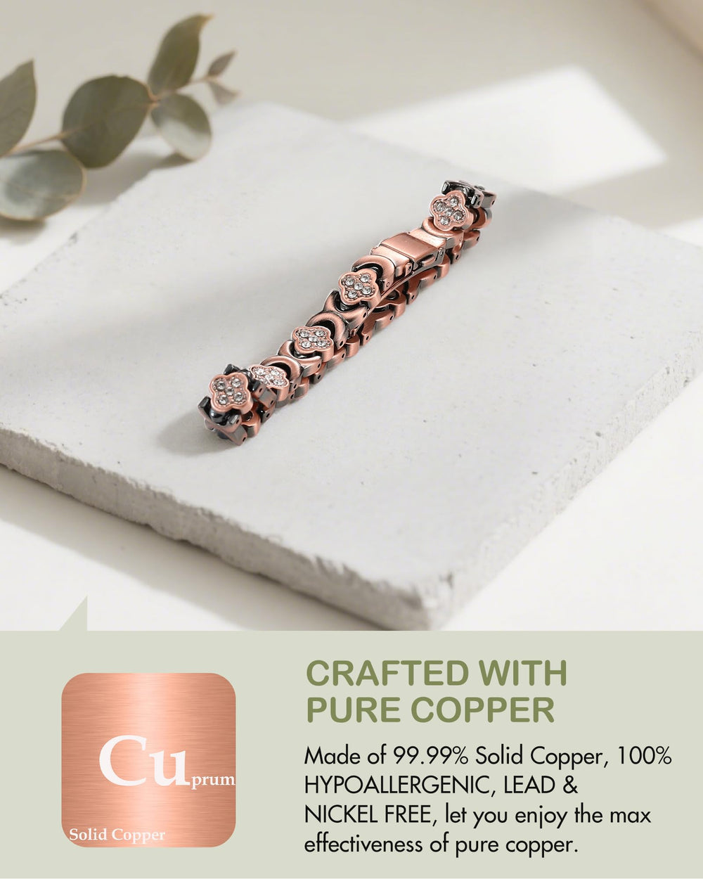 Feraco hypoallergenic nickel-free copper bracelet for all-day comfortable wear.