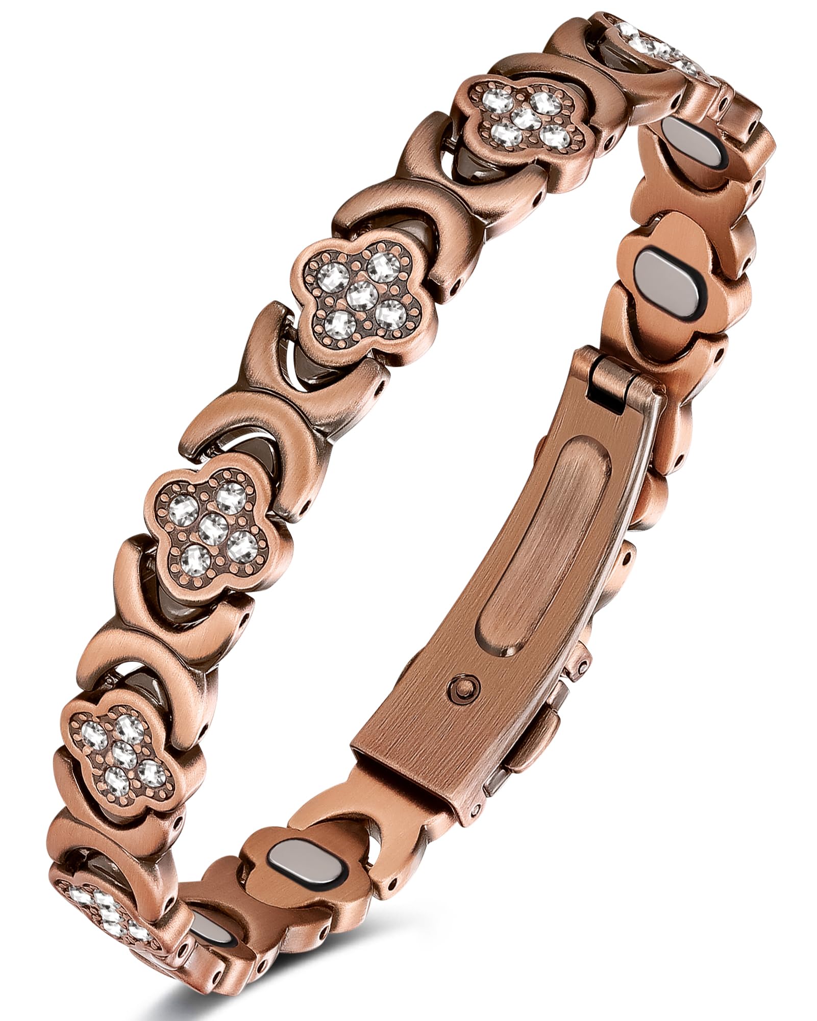 Feraco Pure Copper Bracelet for Women with infinity-clover design, sparkling zirconia.